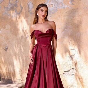 New A-Line Sleeveless A-Line Evening Dress w/ Cowl Neck & Lace Up Back CD 7449